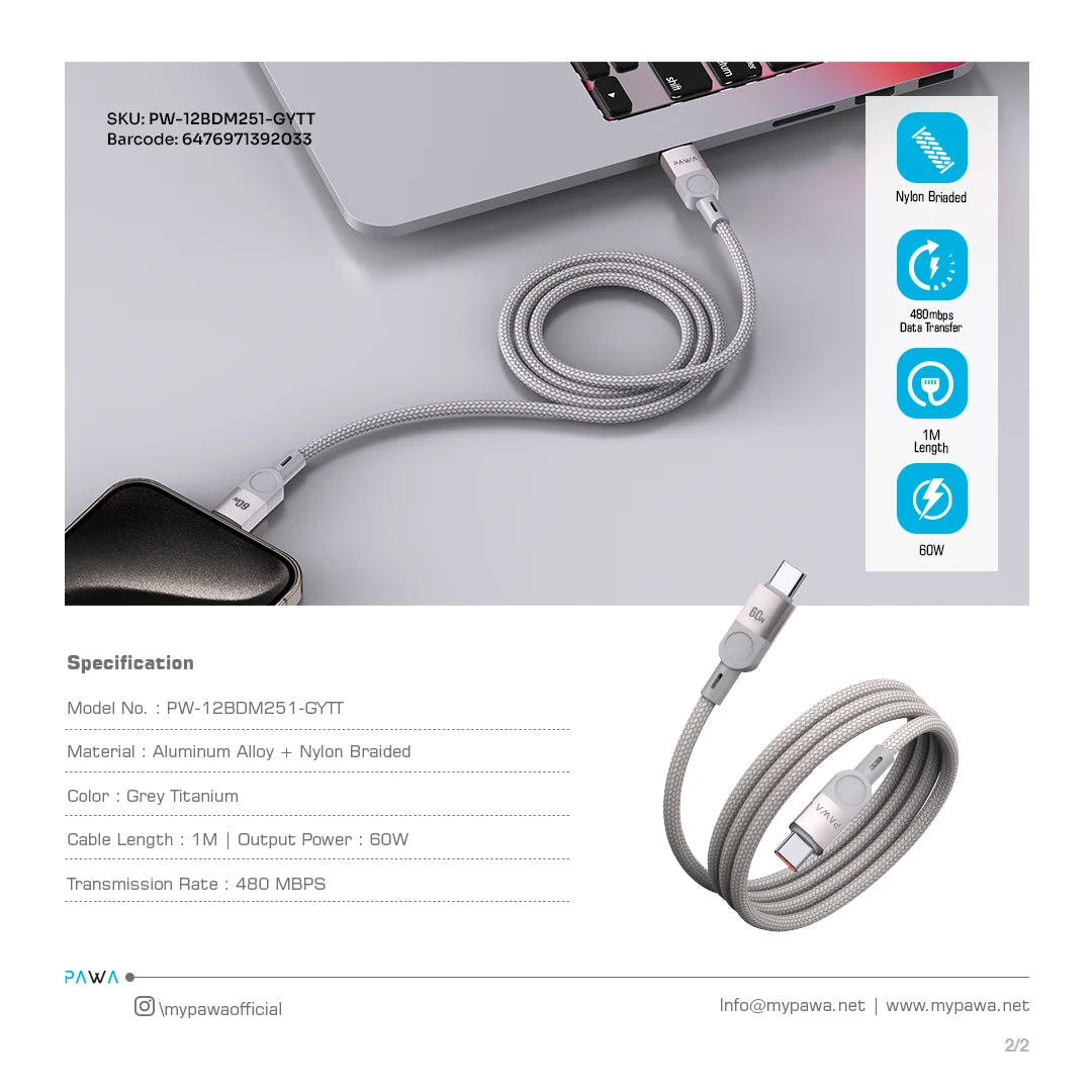 Levin Magnetic Braided USB-C to USB-C 60W